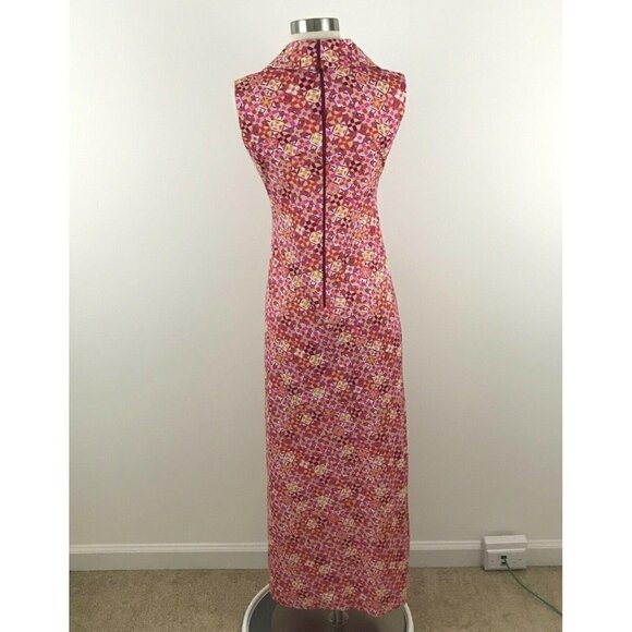 David Crystal Maxi Dress Size 6 Sleeveless Geometric Pink Yellow Vintage - Picture 3 of 7